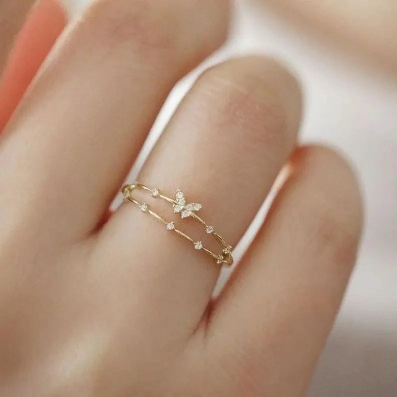 Double Layer Butterfly Zircon Ring
